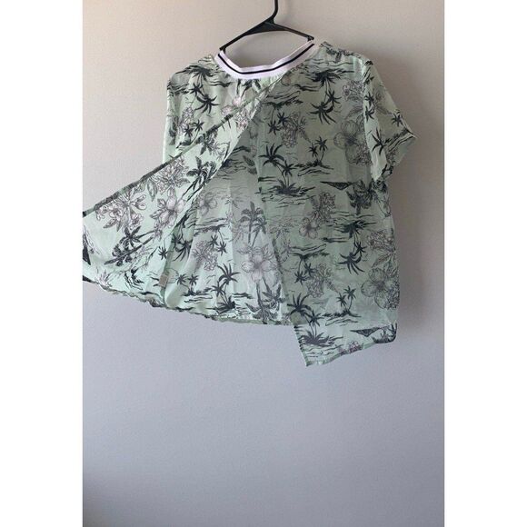 H&M Eyeshadow Women Mint Green Tropical Palm Tree Split Back Sheer Blouse Top - Picture 8 of 9